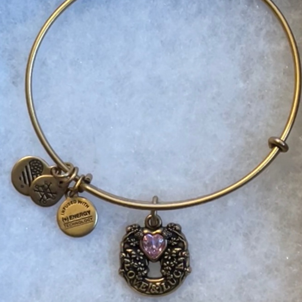 ALEX AND ANI Rafaelian gold FORTUNE'S FAVOR CHARM "LOVE & LUCK" BANGLE Bracelet.